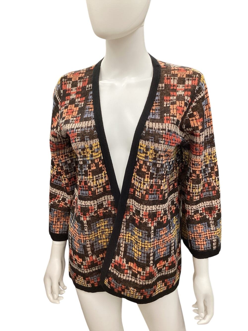 Pendleton Cardigan Women SZ S NoClosure Linen/Cotton Blend Black Trim Multicolor